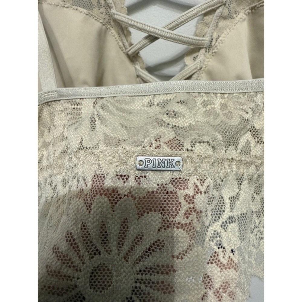 Victoria's Secret PINK (Beige) Floral Lace Bralette Women Size Large - Picture 3 of 4